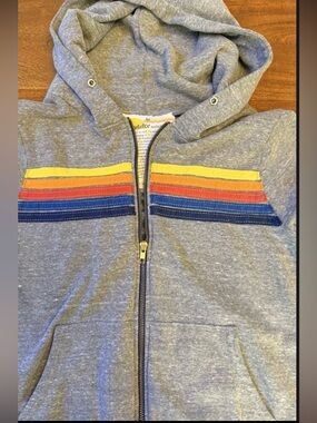 Aviator Nation  Zip Hoodie with Yellow-Orange-Red-Blue Stripe